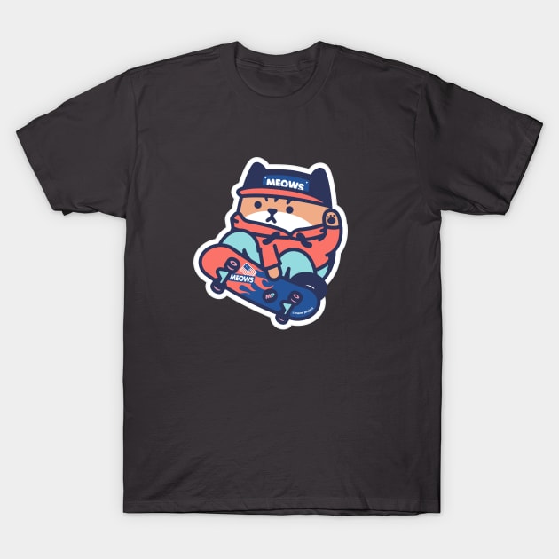 Red and Blue Skater Cat T-Shirt by meowproject